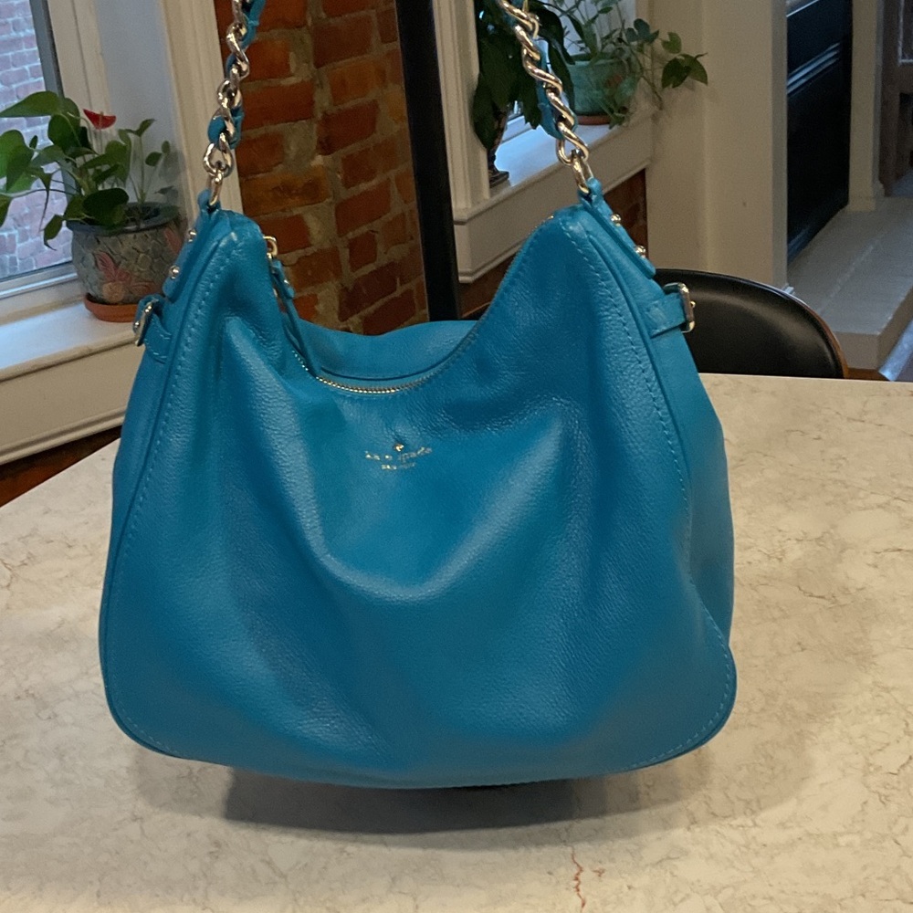 kate spade turquoise pebbled leather shoulder hobo